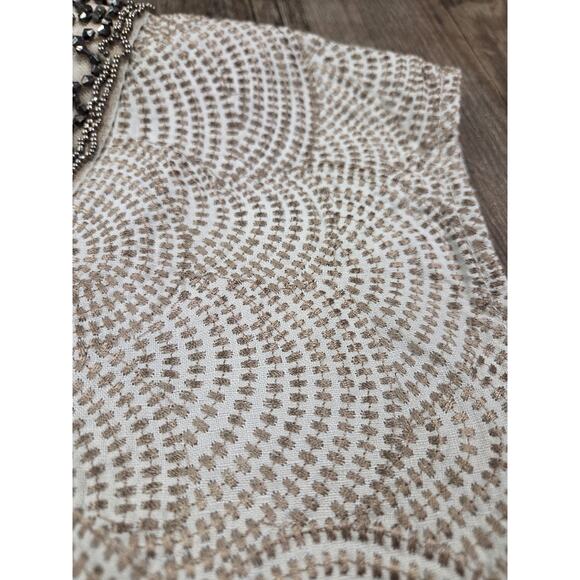 Peck & Peck 100% Linen Top Beaded Beige Tan V neck Sleeveless Blouse Shirt Small - Picture 2 of 6